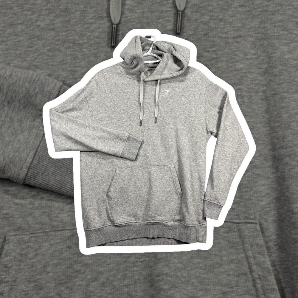 Gymshark Mens Crest Pullover Hoodie Size Small Light Grey Marl Gym Sweatshirt